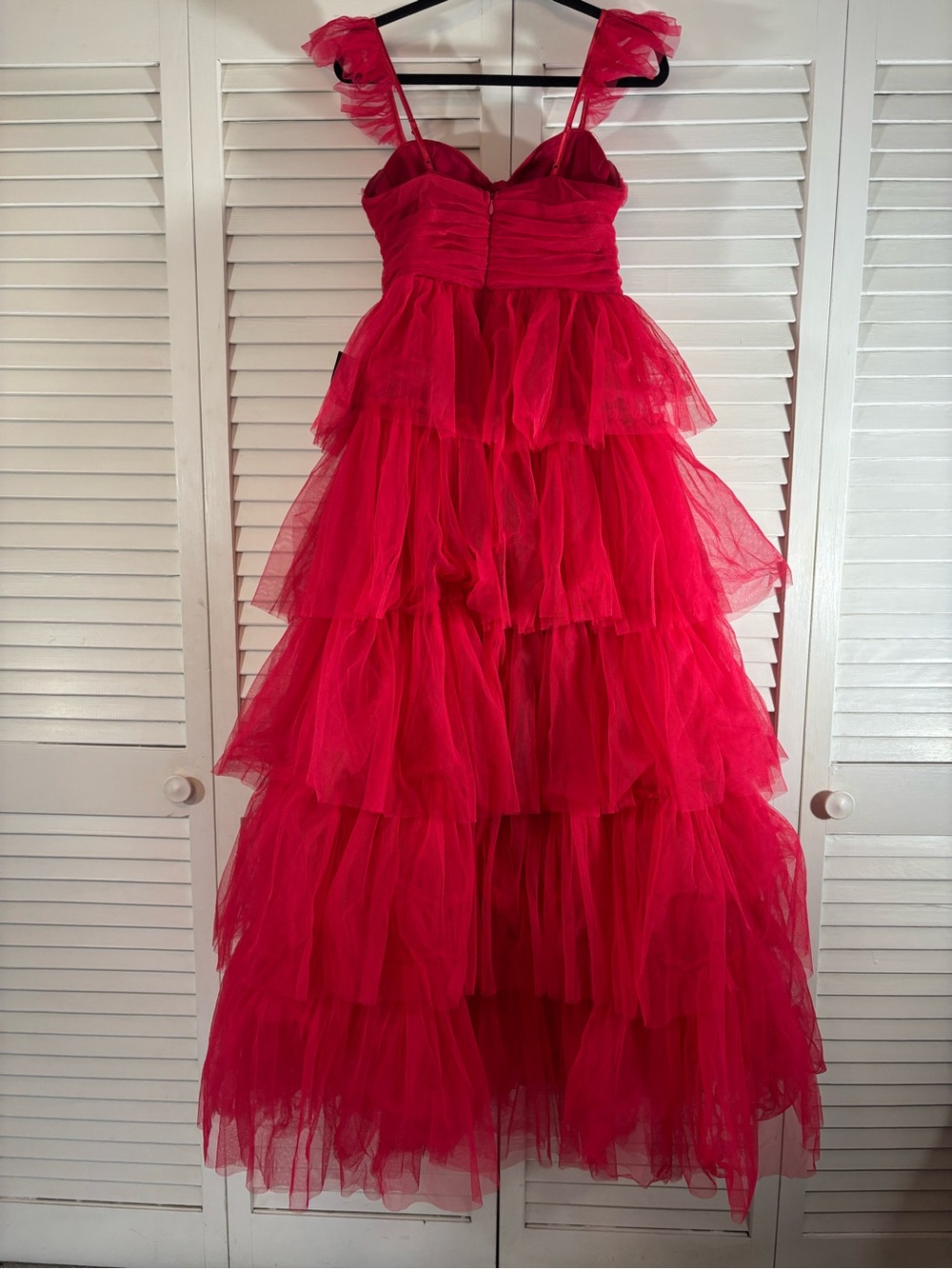 Lulus Women’s Fabulous Poise Tulle Tiered Red Maxi Dress Medium Formal New - Picture 5 of 14